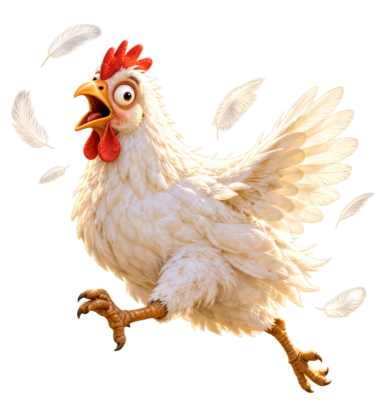Coq blanc en course